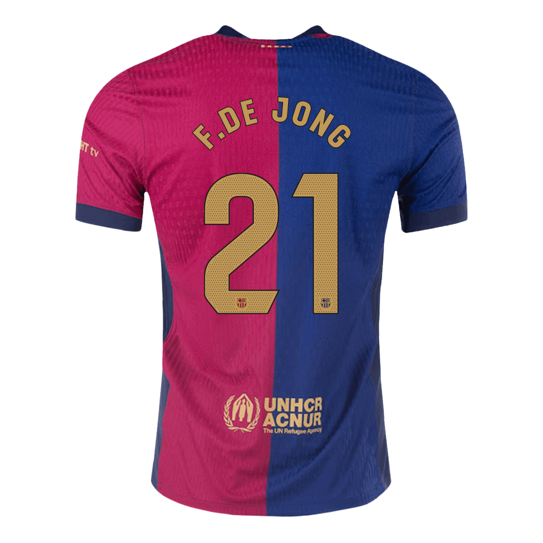 Authentic F.DE JONG #21 Barcelona Home Soccer Jersey 2024/25- - old sponsor