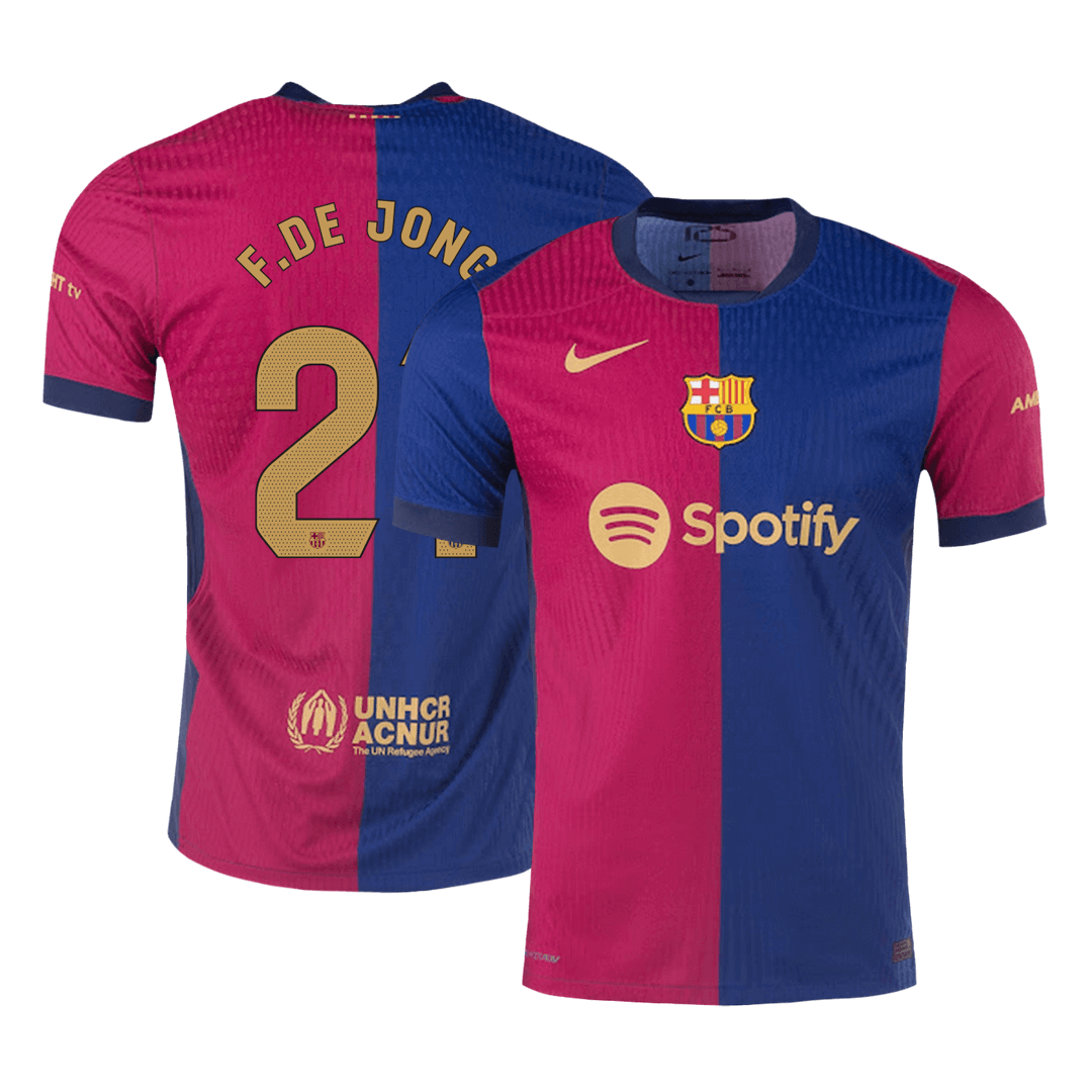 Authentic F.DE JONG #21 Barcelona Home Soccer Jersey 2024/25- - old sponsor