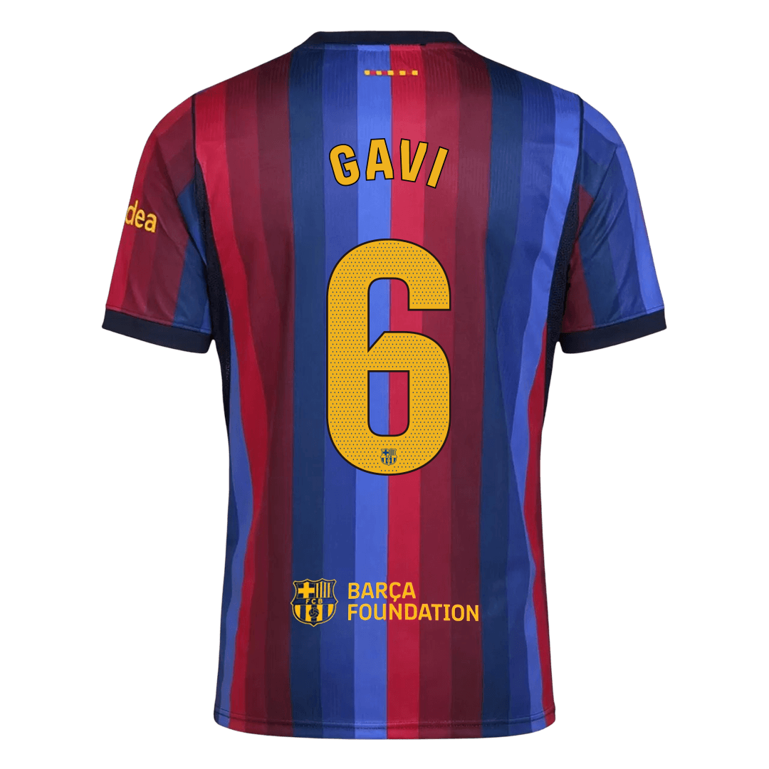 GAVI #6 Men Fan 26/27 Barcelona Home Soccer Jersey Short Sleeve Blue&Garnet
