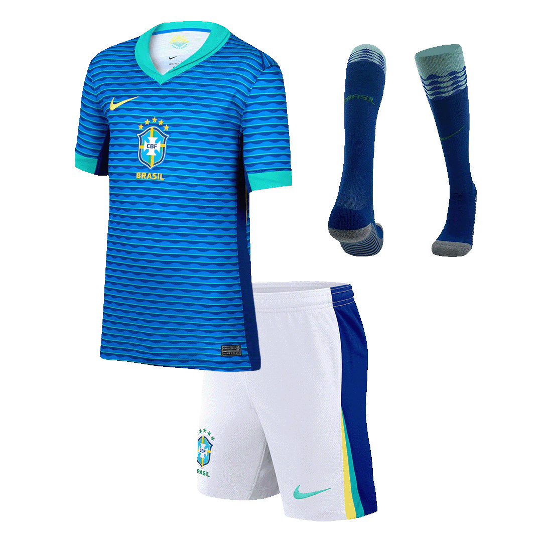 Kid's Brazil Away Soccer Jersey Kit(Jersey+Shorts+Socks) Copa America 2024
