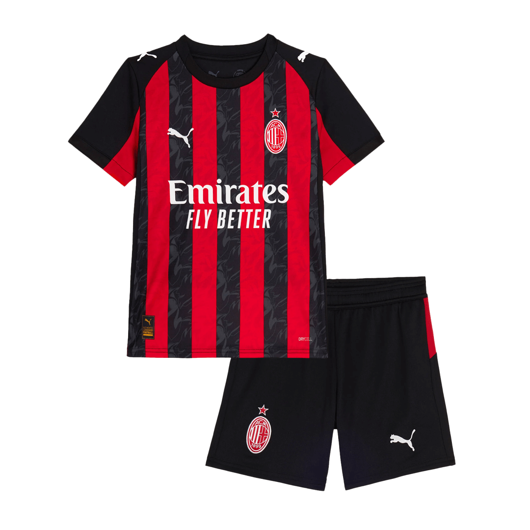 Kid's AC Milan Home Soccer Jersey Kit(Jersey+Shorts) 2025/26 Red&Black