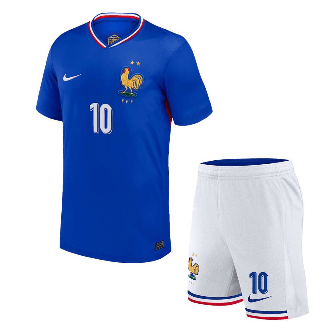 Kid's MBAPPE #10 France Home Soccer Jersey Kit(Jersey+Shorts) Euro 2024