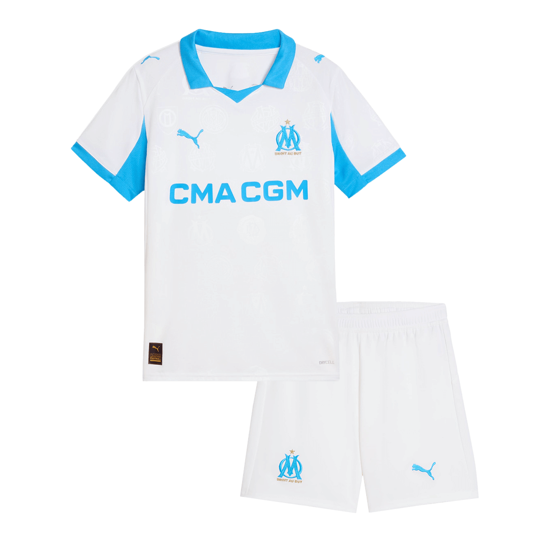 Kid's Marseille Home Soccer Jersey Kit(Jersey+Shorts) 25/26 White
