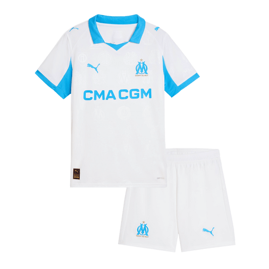 Kid's Marseille Home Soccer Jersey Kit(Jersey+Shorts) 25/26 White