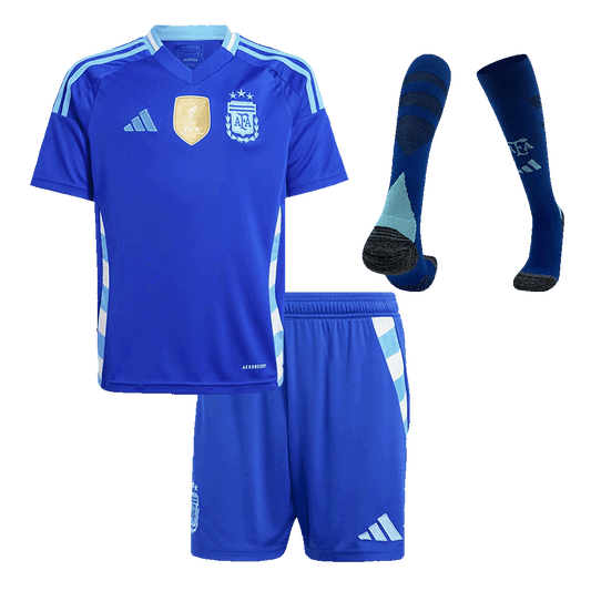 Kid's Argentina Away Soccer Jersey Kit(Jersey+Shorts+Socks) 2024
