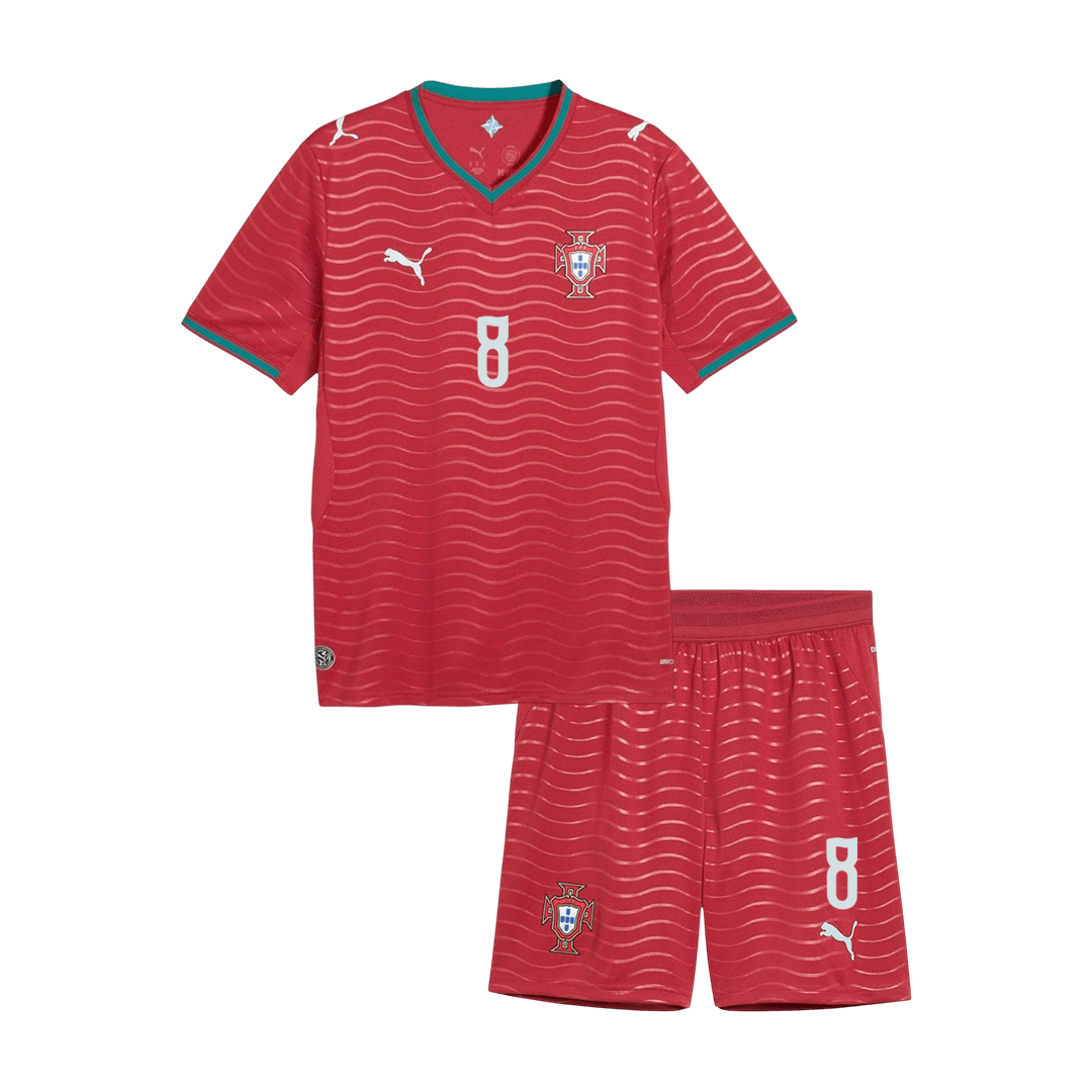 B. FERNANDES #8 Kid's Portugal Home Soccer Jersey Kit(Jersey+Shorts) World Cup 2026 Red