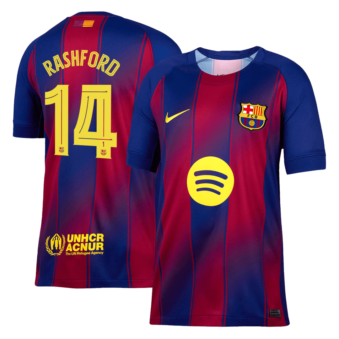 Authentic RASHFORD #14 Barcelona Home Soccer Jersey 2025/26 Red&Blue - UCL