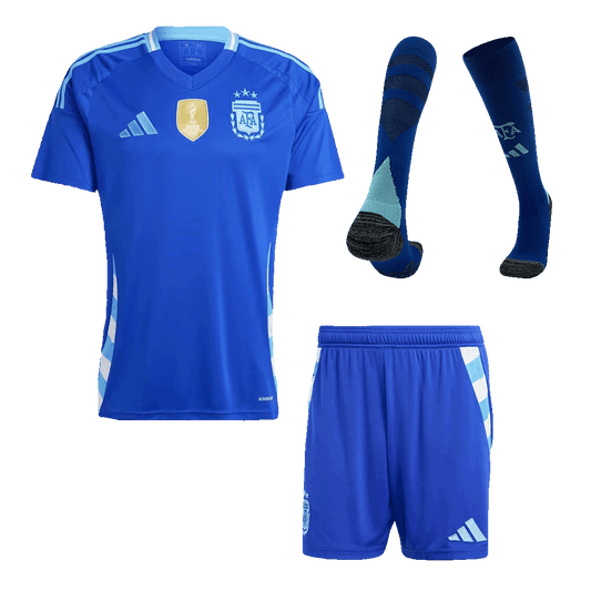 Men's Argentina Away Soccer Jersey Kit  (Jersey+Shorts+Socks) 2024