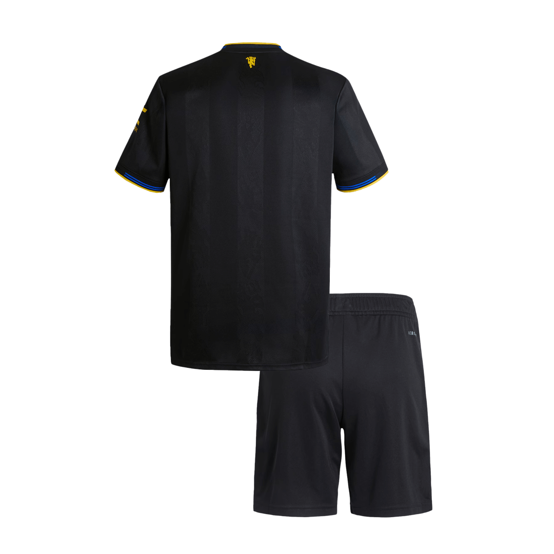 Kid's Manchester United Third Away Soccer Jersey Kit 25/26 Black