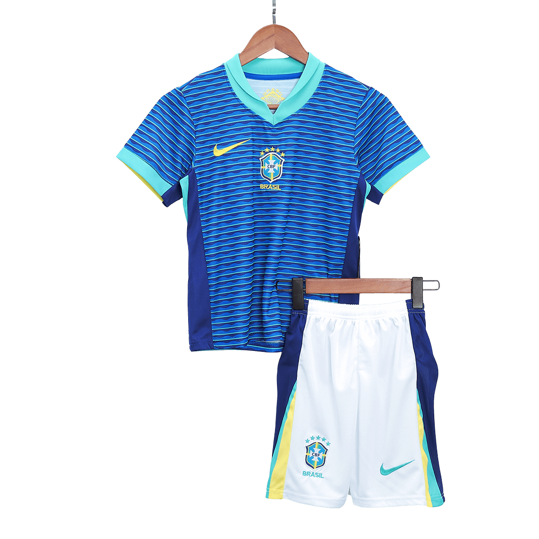 Kid's Brazil Away Soccer Jersey Kit(Jersey+Shorts+Socks) Copa America 2024