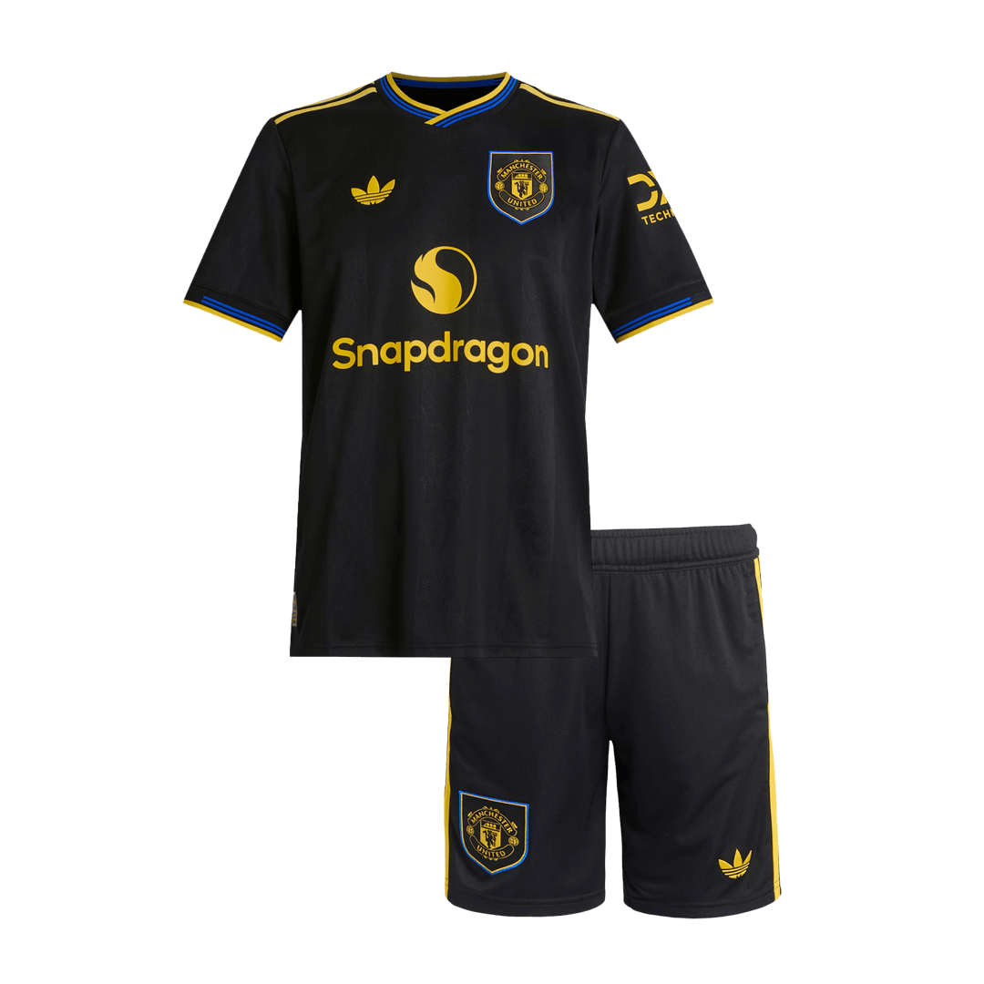 Kid's Manchester United Third Away Soccer Jersey Kit 25/26 Black