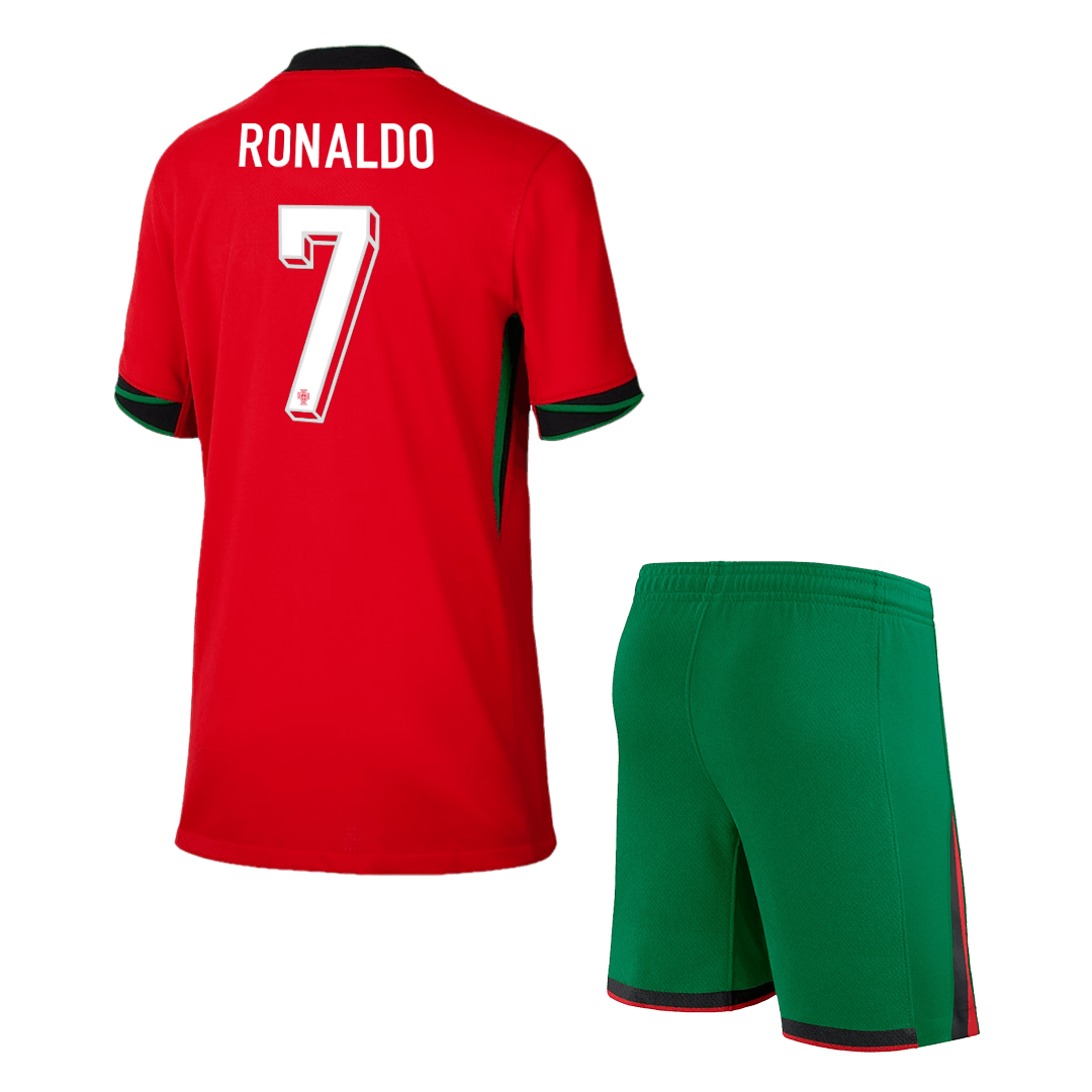 Kid's RONALDO #7 Portugal Home Soccer Jersey Kit(Jersey+Shorts) Euro 2024