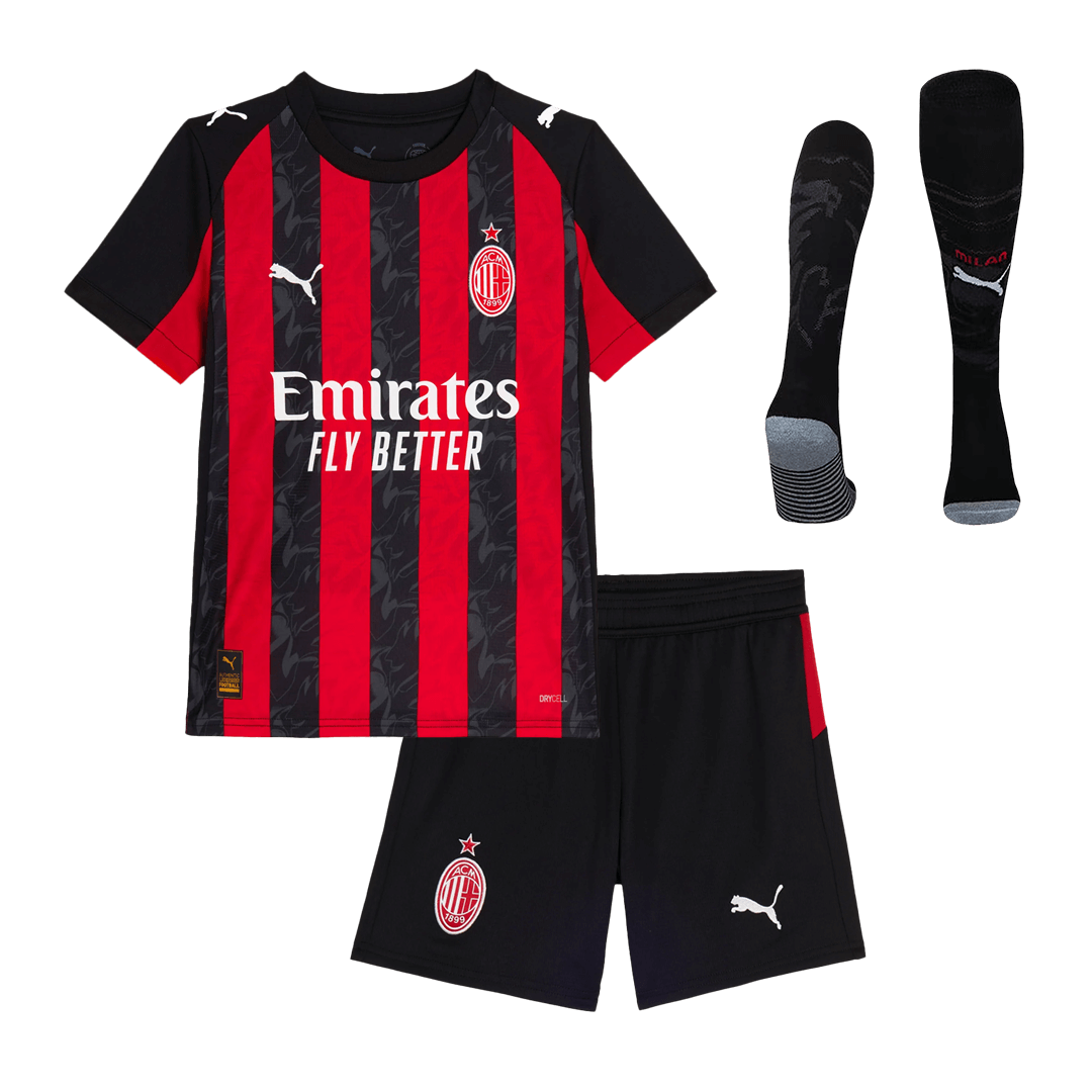 Kid's AC Milan Home Soccer Jersey Kit(Jersey+Shorts+Socks) 2025/26 Red&Black