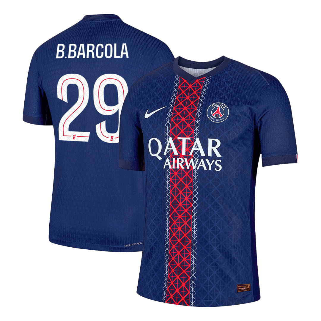 Authentic B.BARCOLA #29 PSG Home Soccer Jersey 2025/26 Navy