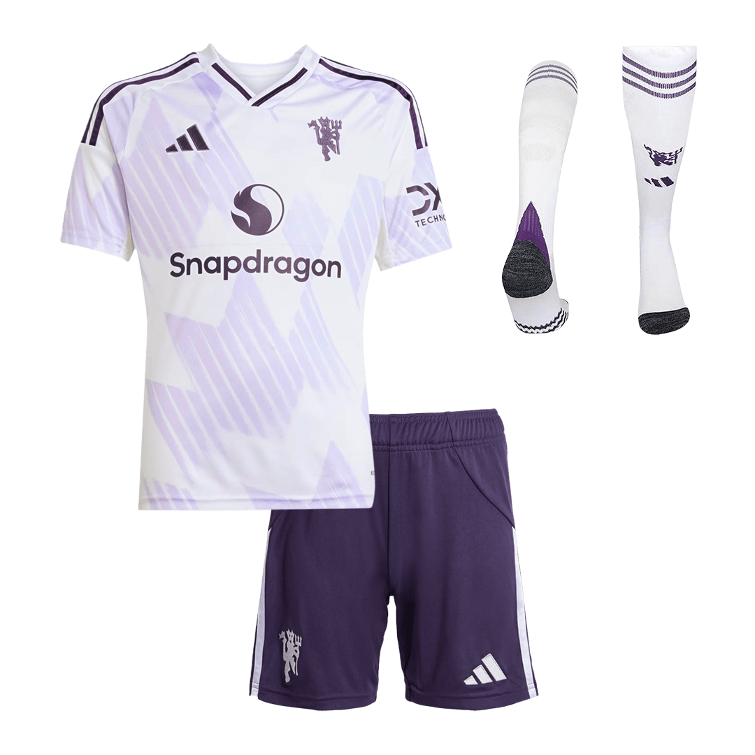 Kid's Manchester United Away Soccer Jersey Kit(Jersey+Shorts+Socks) 2025/26 White