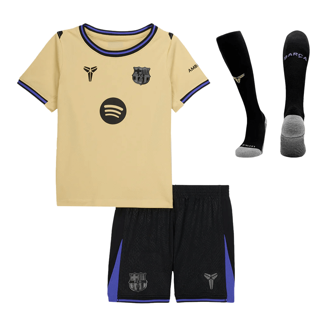 Kid's Barcelona Away Soccer Jersey Kit(Jersey+Shorts+Socks) 2025/26 Yellow&Black