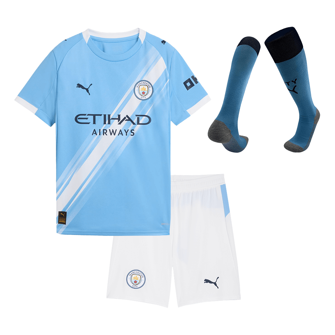 Kid's Manchester City Home Soccer Jersey Kit(Jersey+Shorts+Socks) 2025/26 Blue