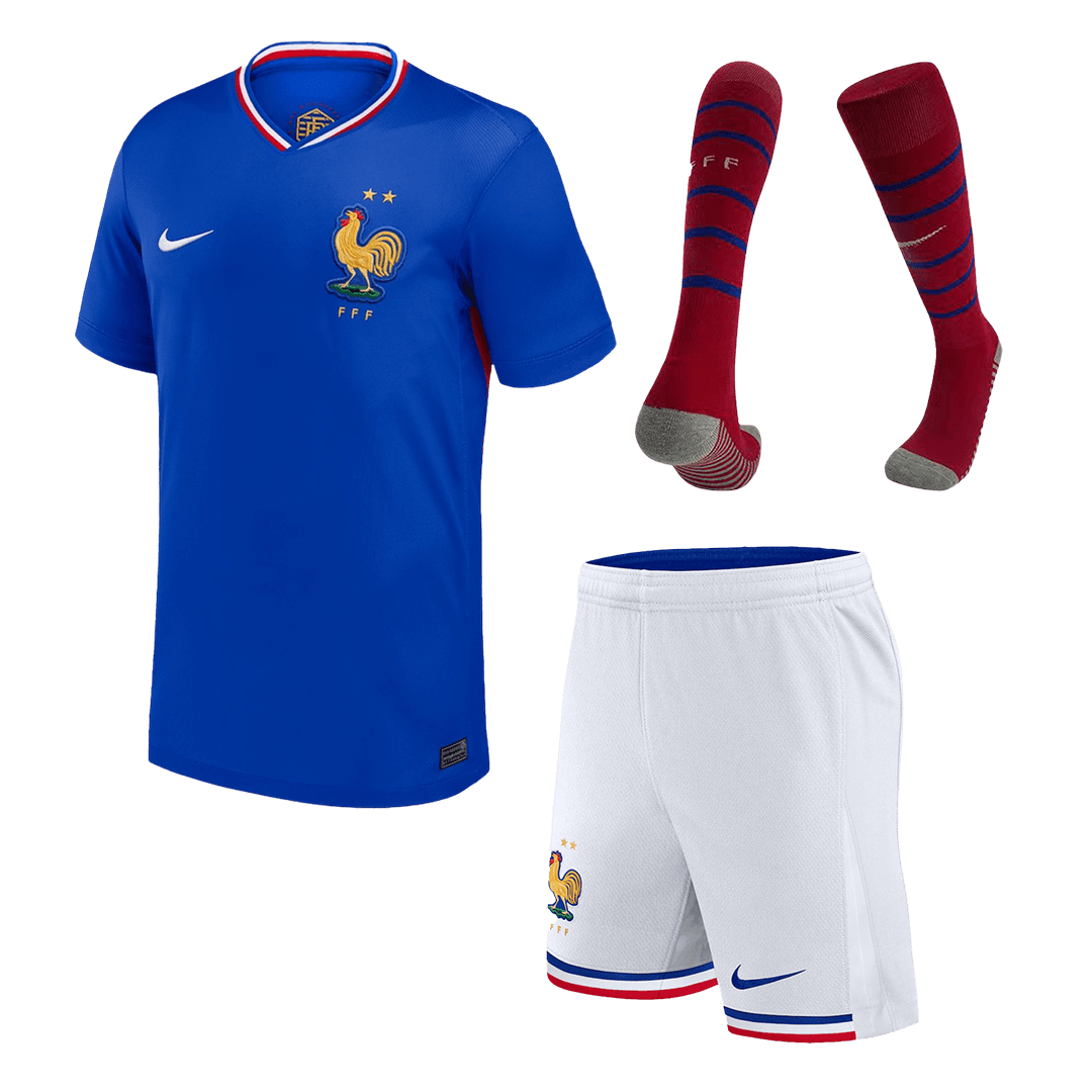 Kid's France Home Soccer Jersey Kit(Jersey+Shorts+Socks) Euro 2024
