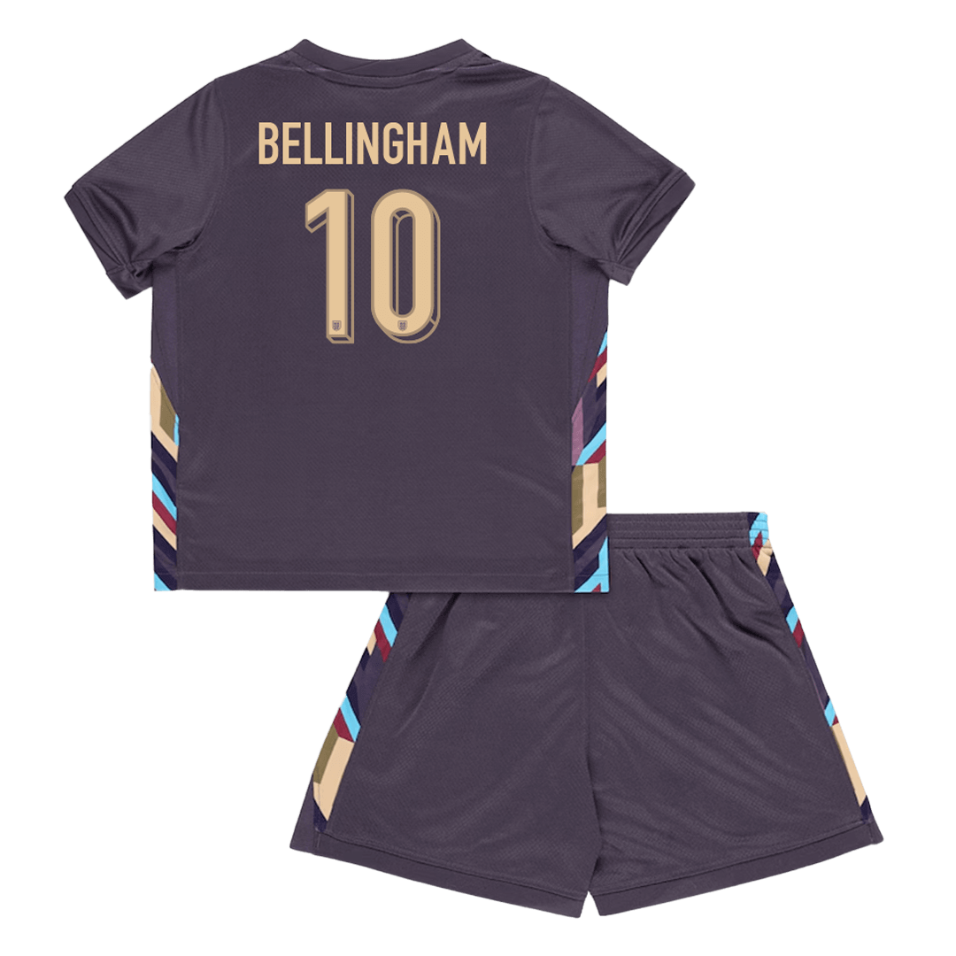 Kid's BELLINGHAM #10 England Away Soccer Jersey Kit(Jersey+Shorts) Euro 2024