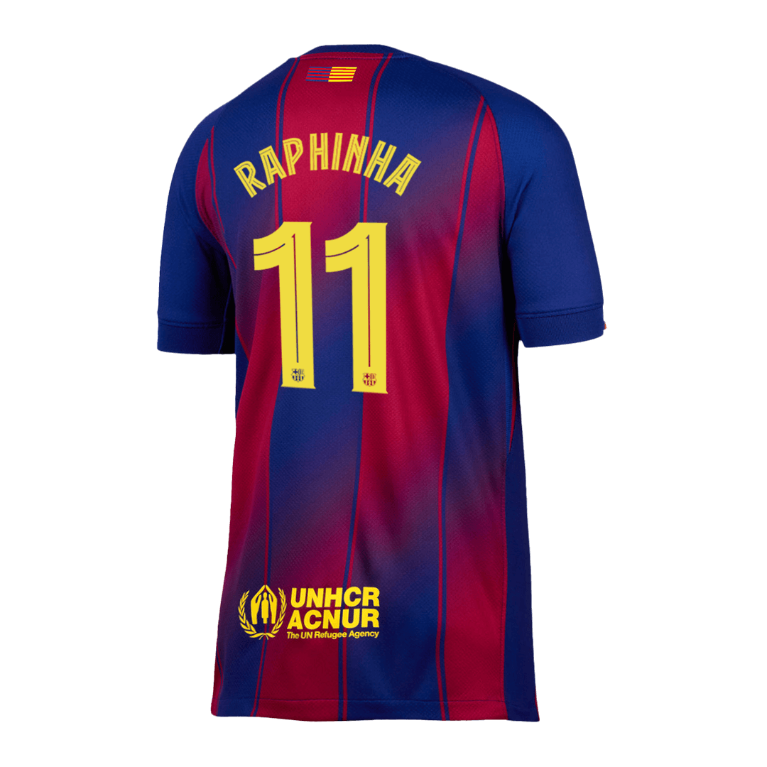 RAPHINHA #11 Barcelona Home Soccer Jersey 2025/26 Red&Blue - UCL