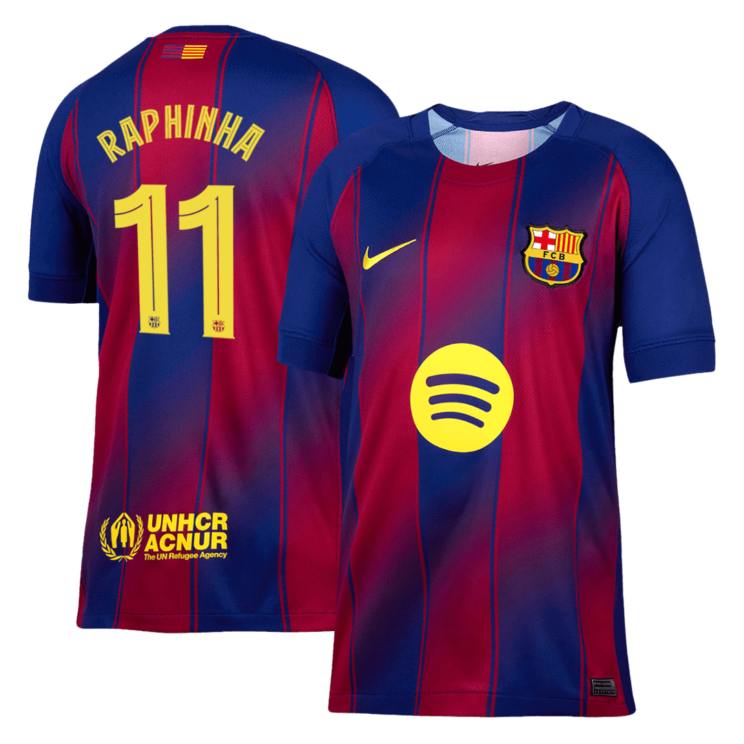 RAPHINHA #11 Barcelona Home Soccer Jersey 2025/26 Red&Blue - UCL
