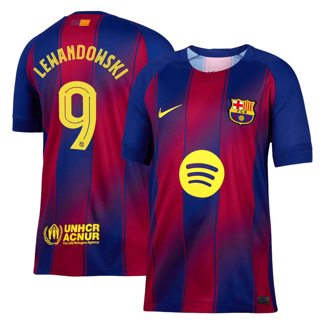 LEWANDOWSKI #9 Barcelona Home Soccer Jersey 2025/26 Red&Blue - UCL