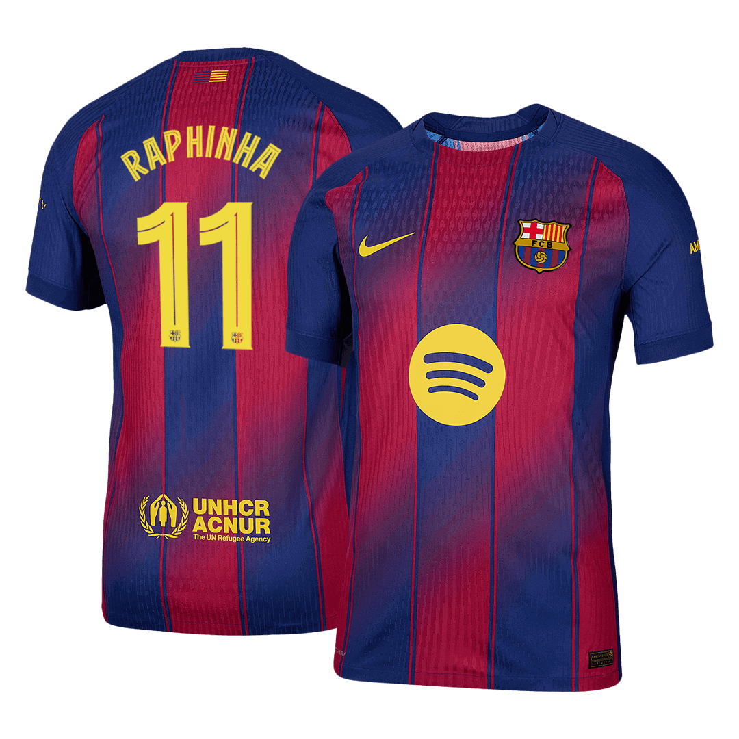 Authentic RAPHINHA #11 Barcelona Home Soccer Jersey 2025/26 Red&Blue - UCL