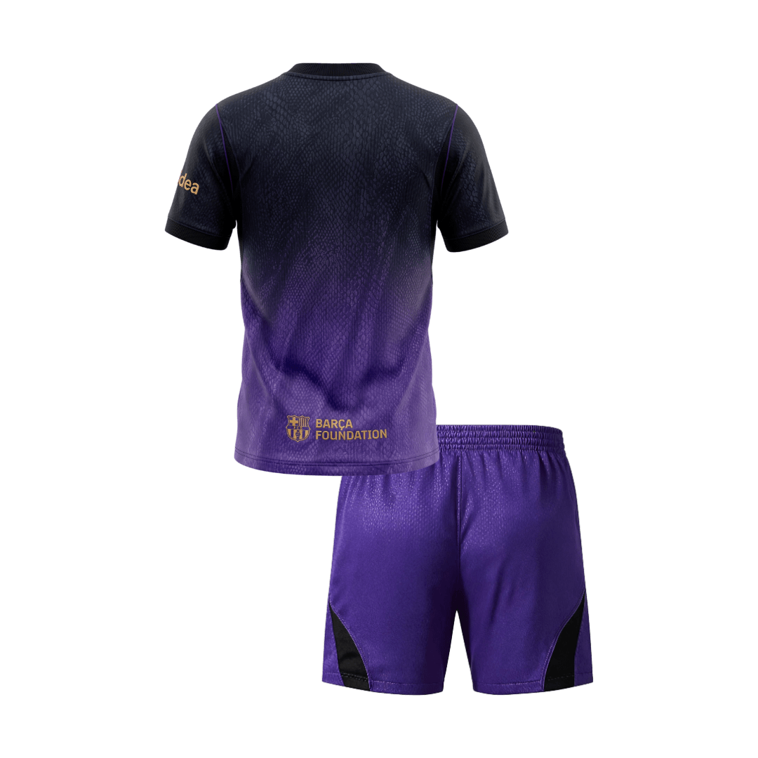 Kids Barcelona Away Soccer Jersey Kit (Jersey+Shorts) 2026/27 Purple