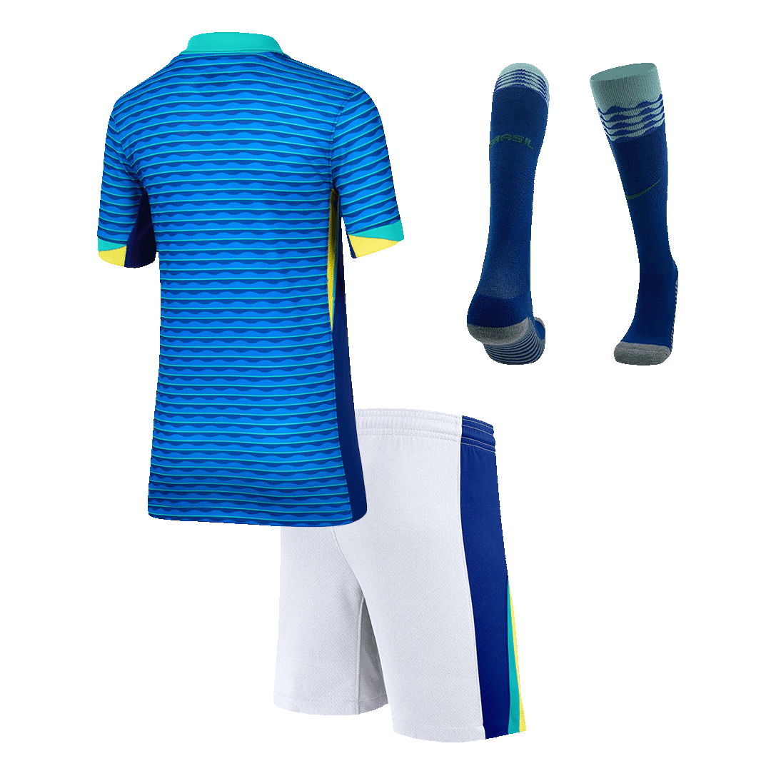 Kid's Brazil Away Soccer Jersey Kit(Jersey+Shorts+Socks) Copa America 2024