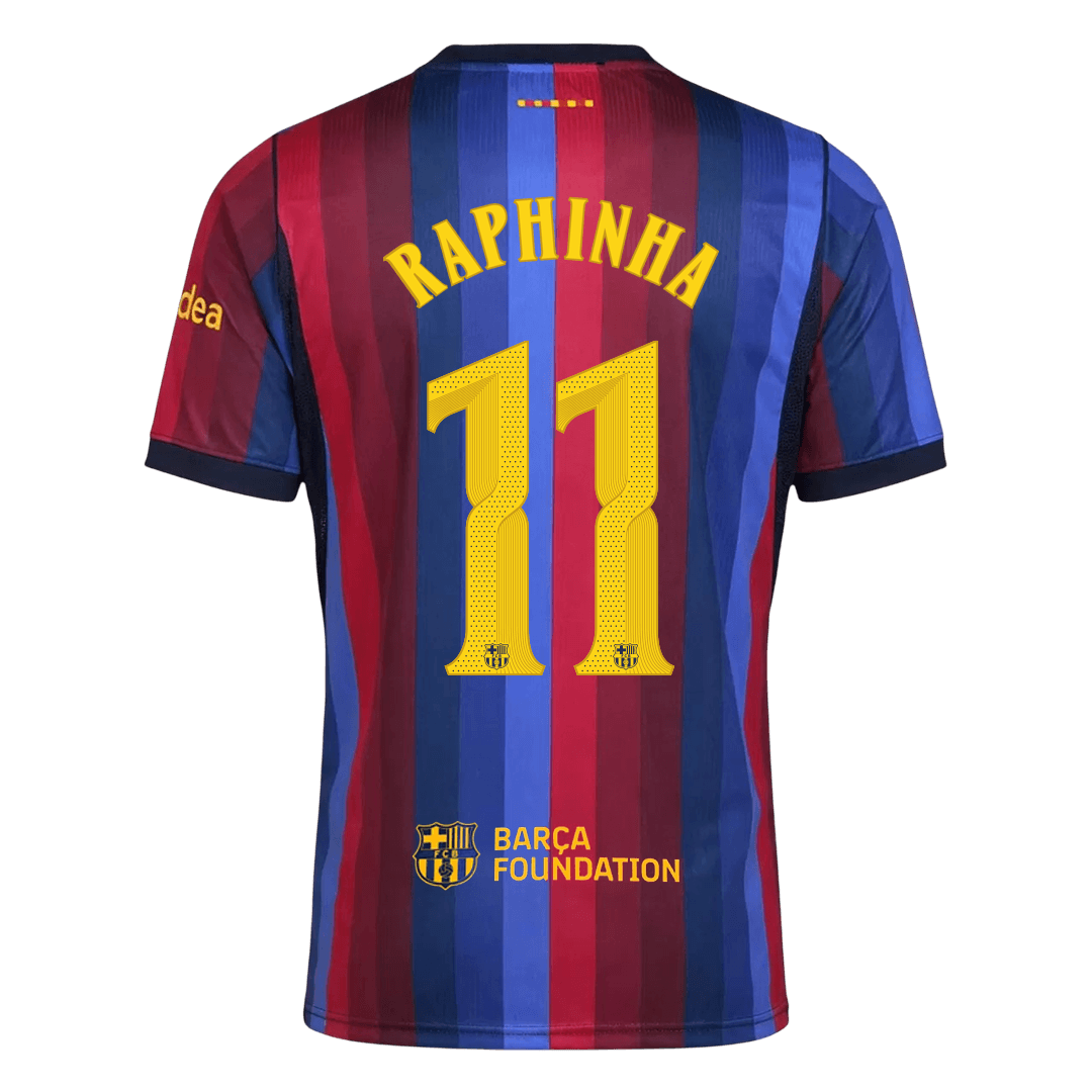 RAPHINHA #11 Men Fan 26/27 Barcelona Home Soccer Jersey Short Sleeve Blue&Garnet - UCL