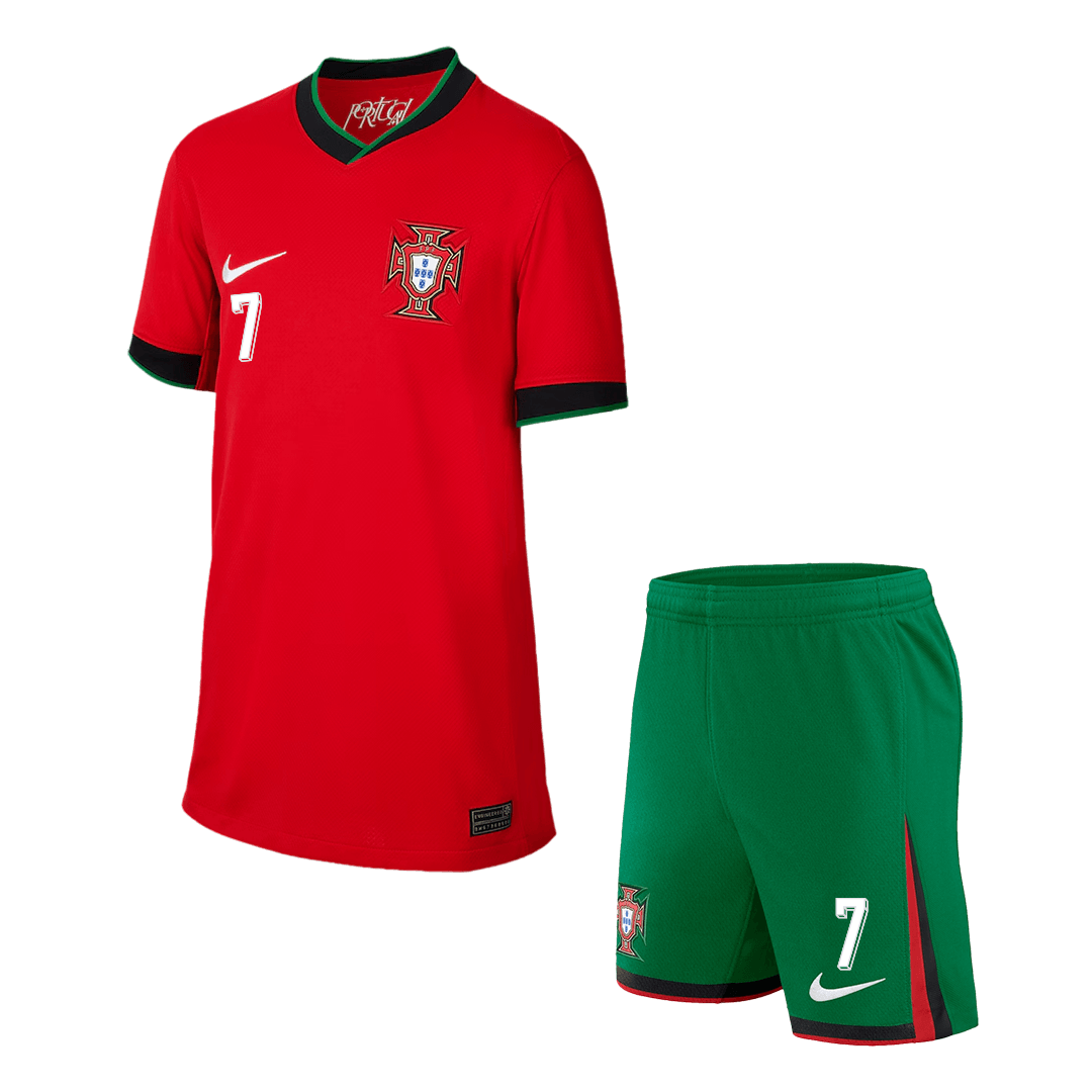 Kid's RONALDO #7 Portugal Home Soccer Jersey Kit(Jersey+Shorts) Euro 2024