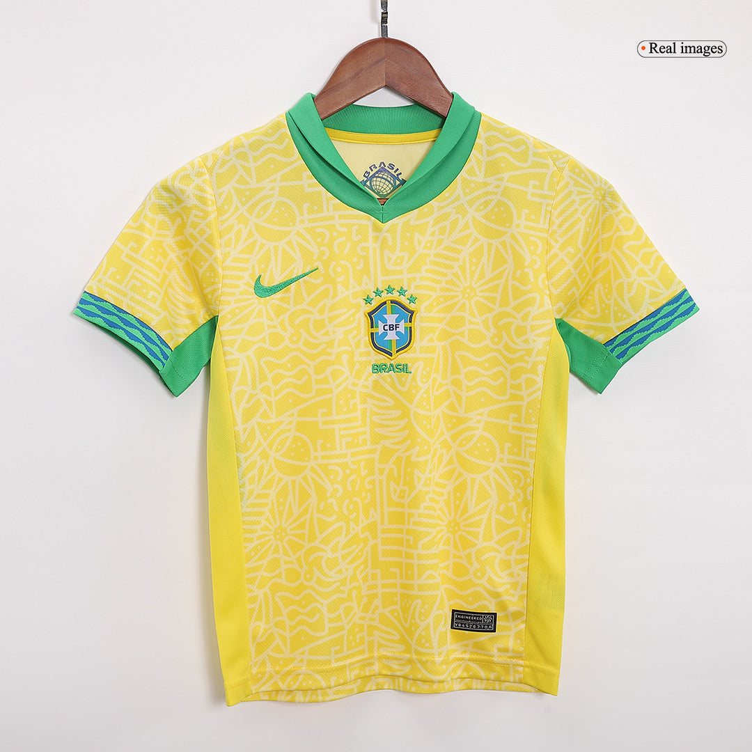Kid's Brazil Home Soccer Jersey Kit(Jersey+Shorts) Copa America 2024