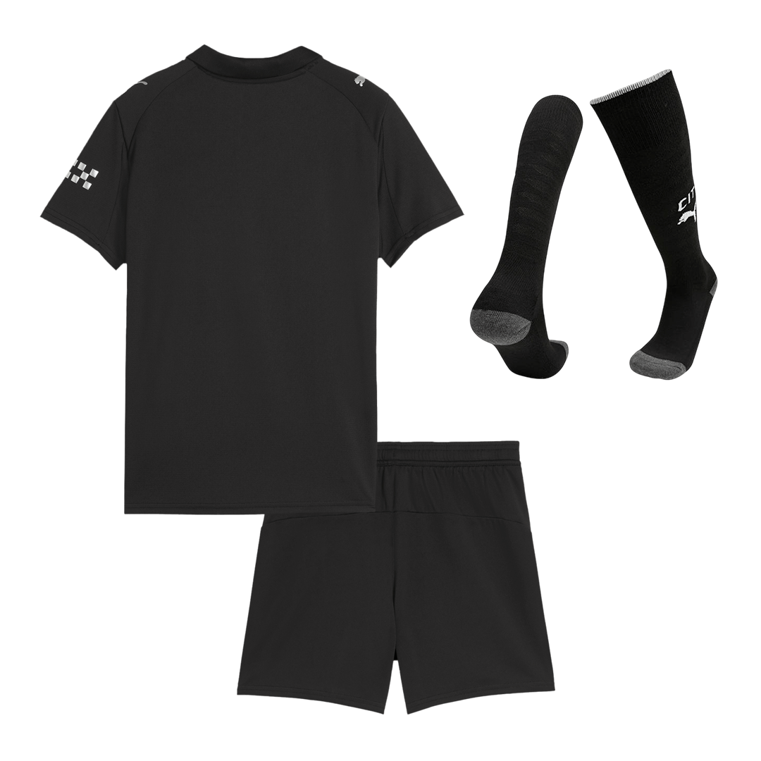 Kid's Manchester City Away Soccer Jersey Kit(Jersey+Shorts+Socks) 2025/26 Black