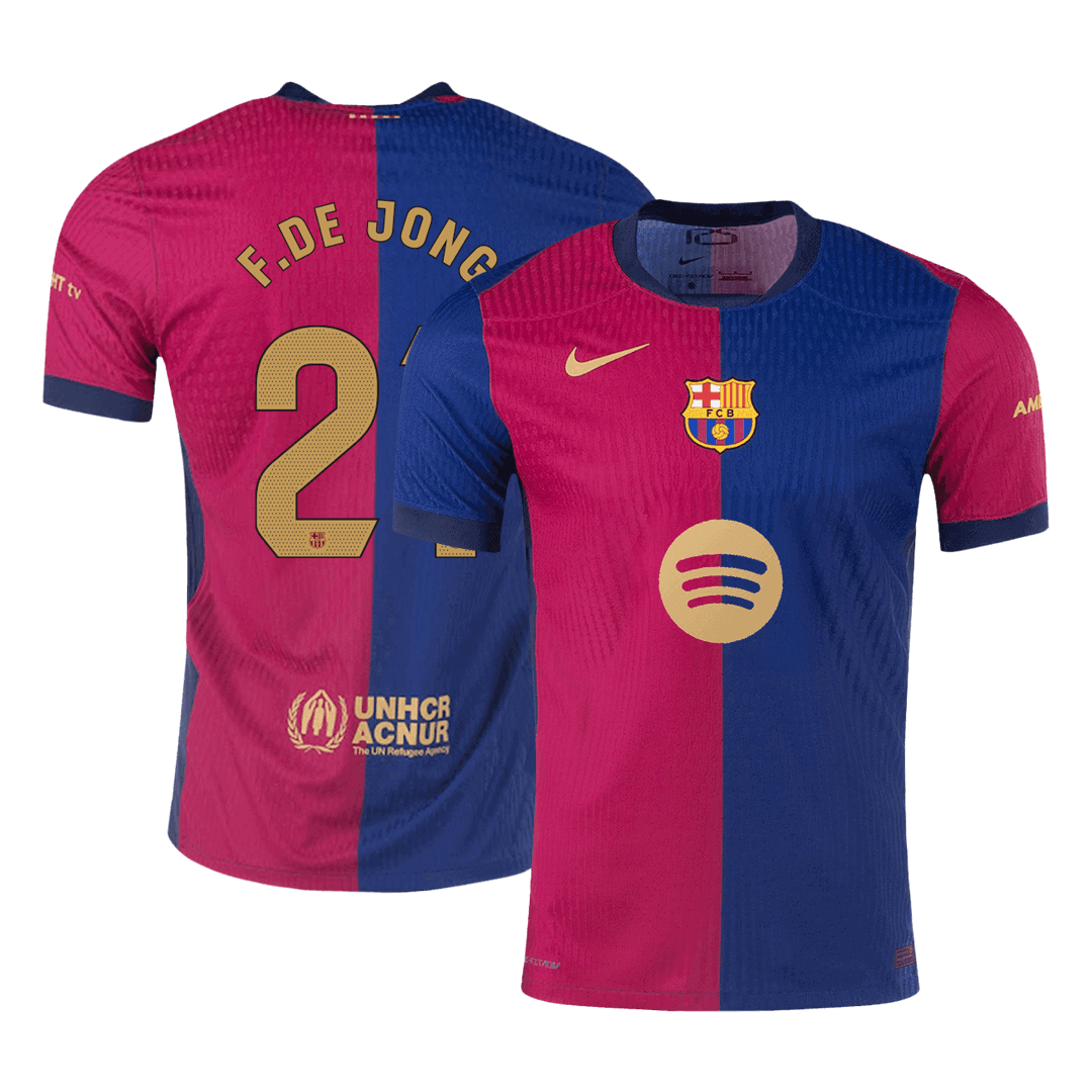 Authentic F.DE JONG #21 Barcelona Home Soccer Jersey 2024/25 - Spotify Logo Without Text