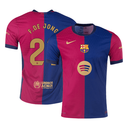 Authentic F.DE JONG #21 Barcelona Home Soccer Jersey 2024/25 - Spotify Logo Without Text
