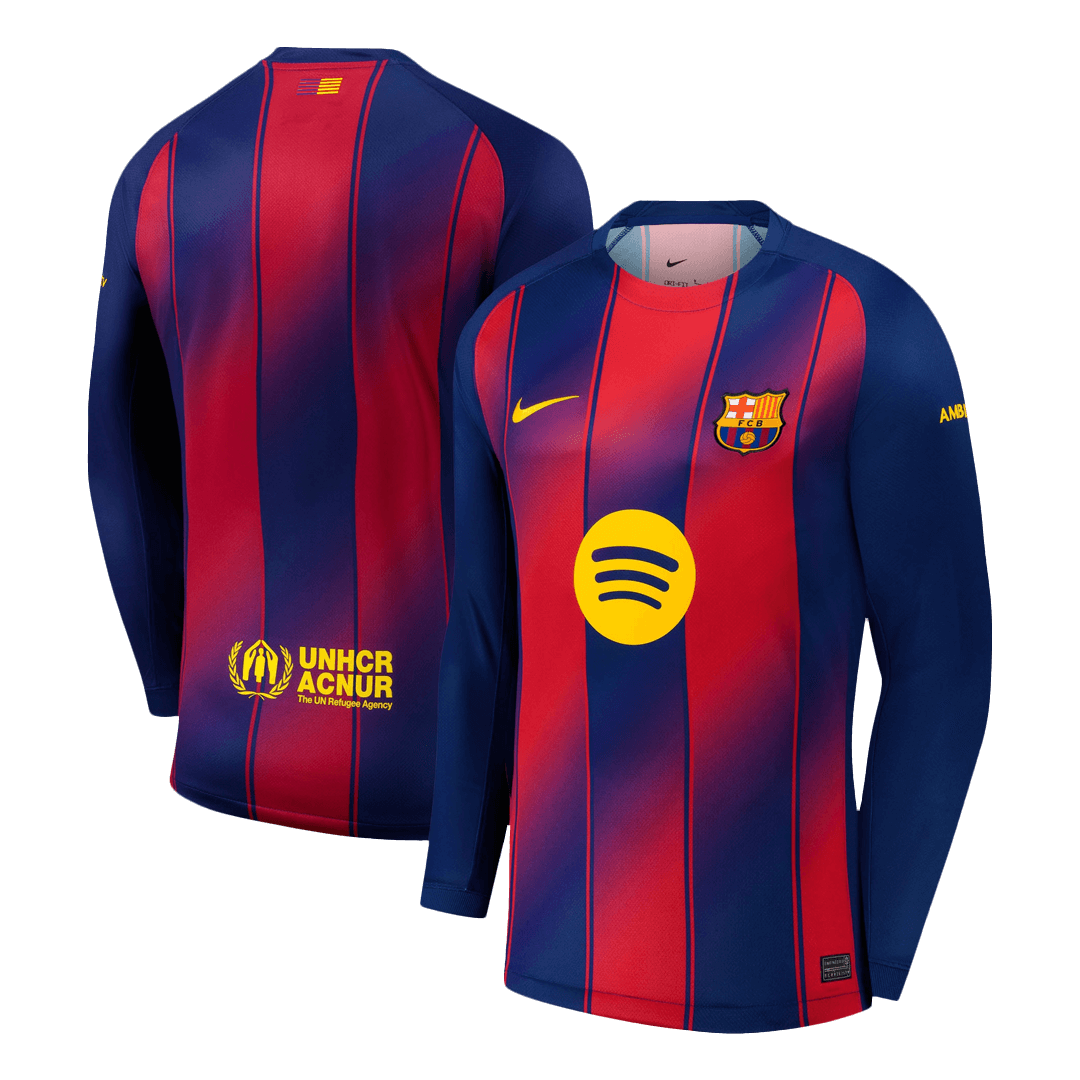 25/26 Barcelona Home Long Sleeve Soccer Jersey Red&Blue