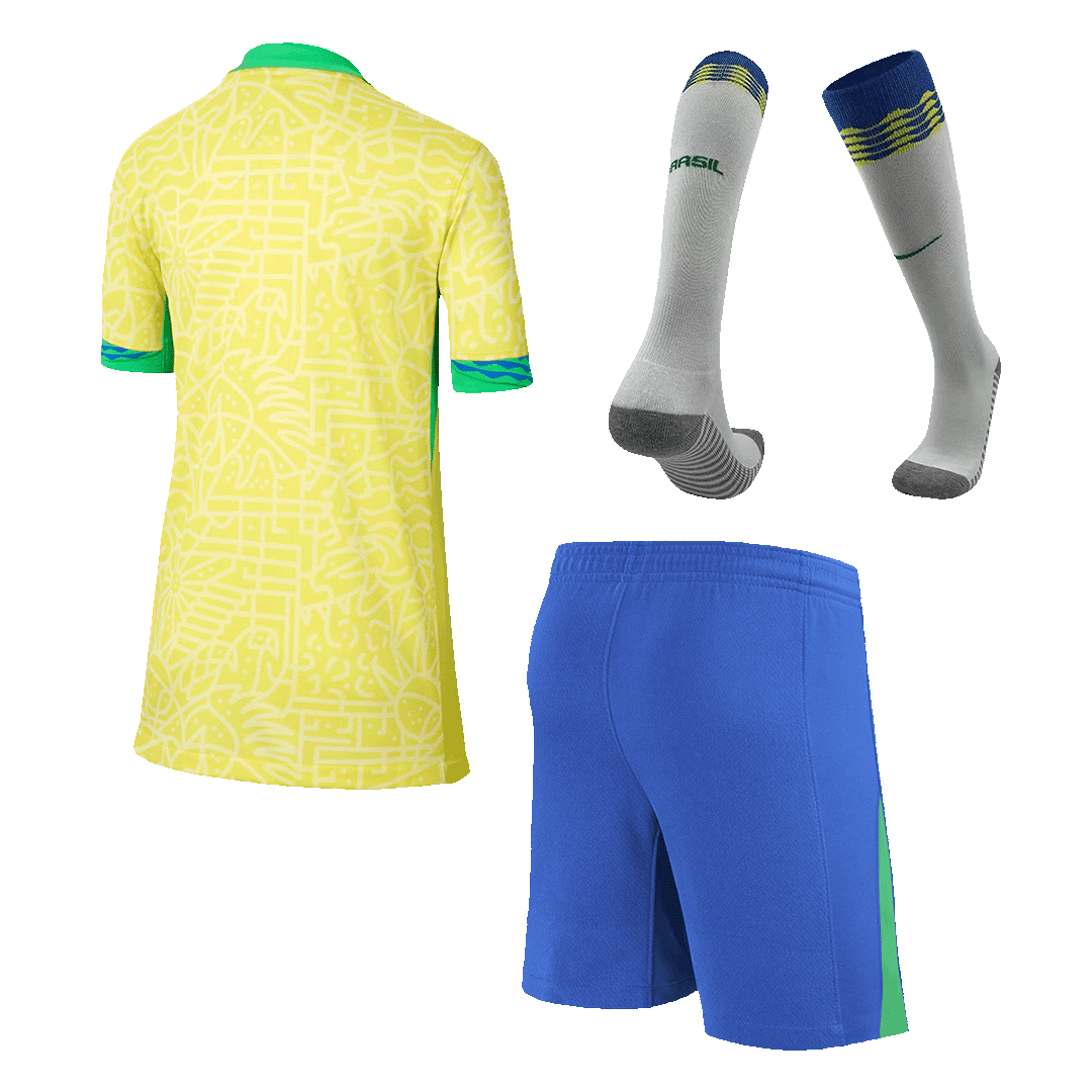 Kid's Brazil Home Soccer Jersey Kit(Jersey+Shorts+Socks) Copa America 2024