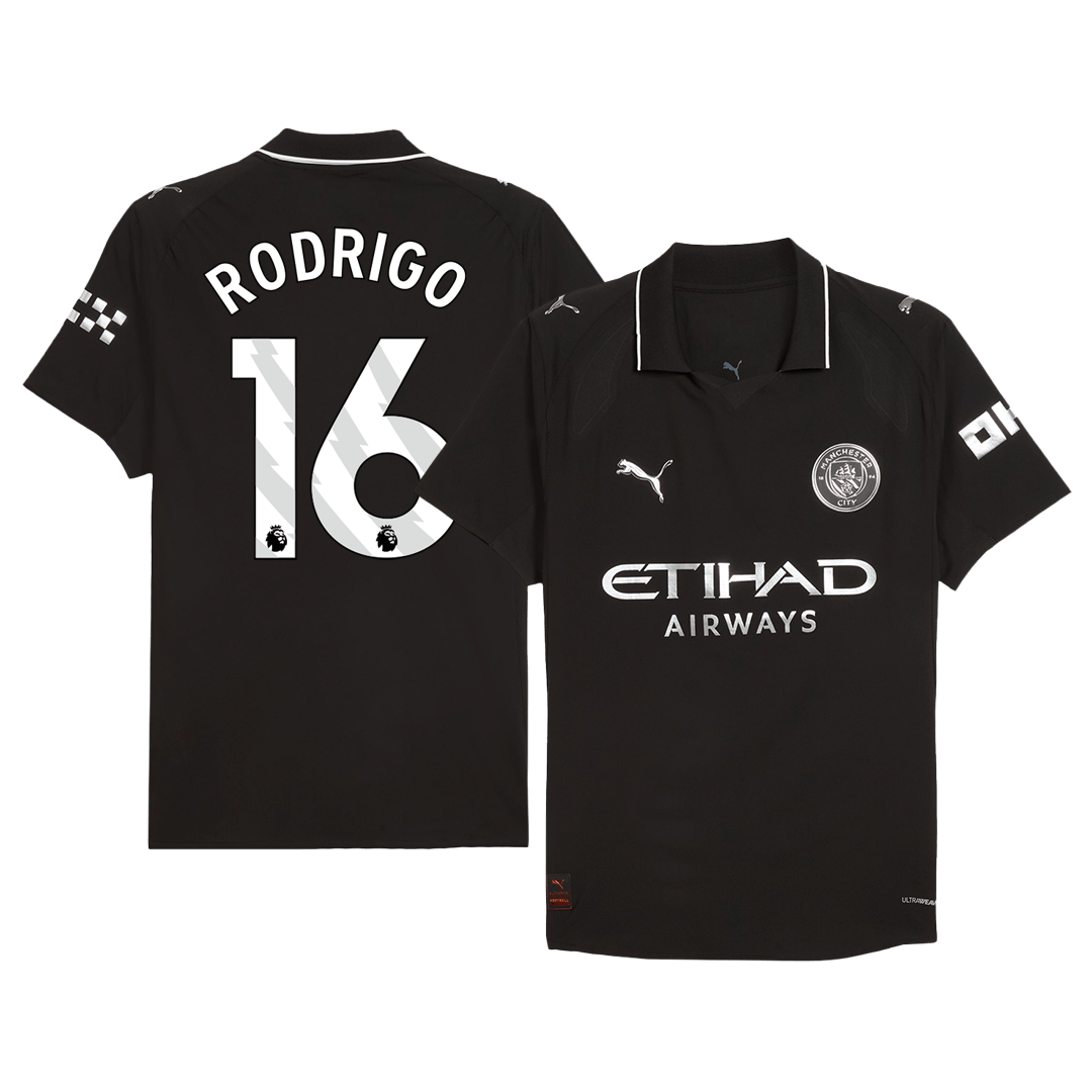 Authentic RODRIGO #16 Manchester City Away Soccer Jersey 2025/26 Black