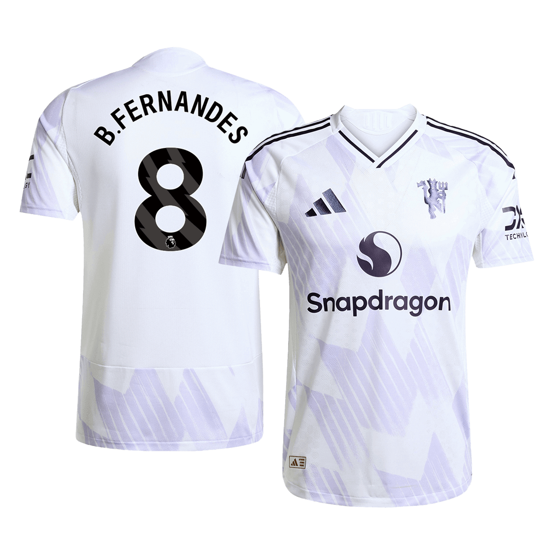 Authentic B.FERNANDES #8 Manchester United Away Soccer Jersey 2025/26 White