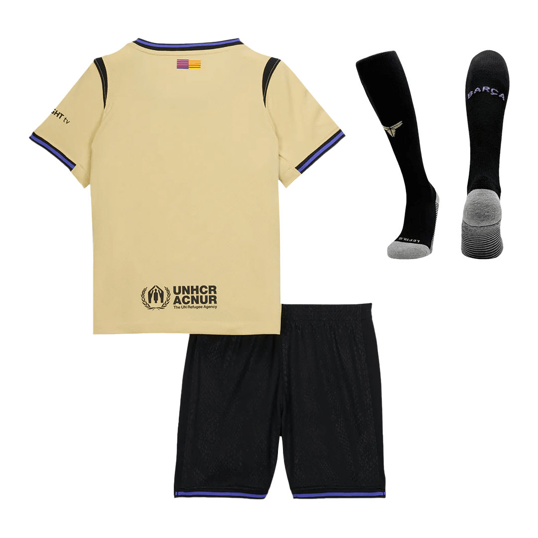 Kid's Barcelona Away Soccer Jersey Kit(Jersey+Shorts+Socks) 2025/26 Yellow&Black