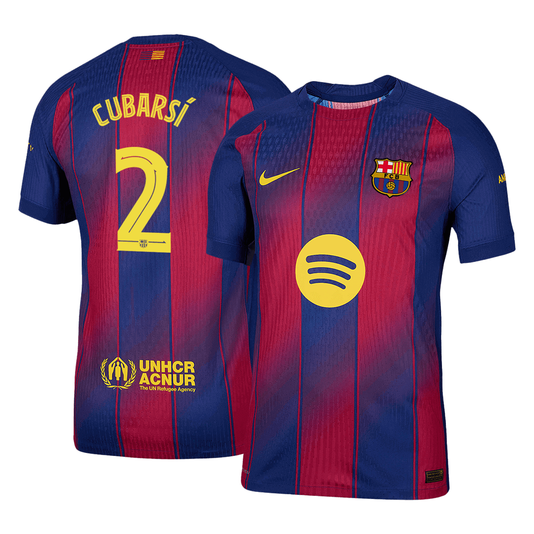 Authentic CUBARSÍ #2 Barcelona Home Soccer Jersey 2025/26 Red&Blue - UCL