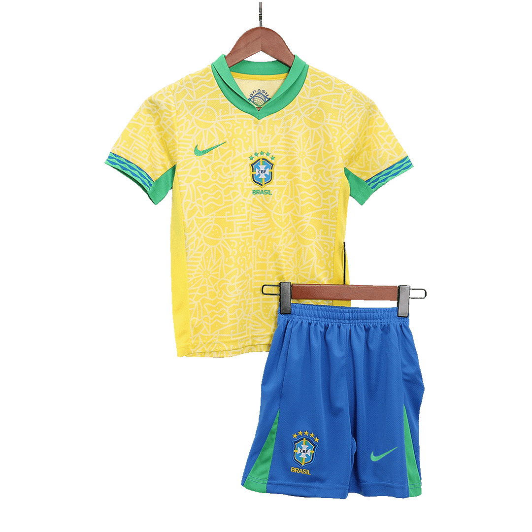 Kid's Brazil Home Soccer Jersey Kit(Jersey+Shorts+Socks) Copa America 2024