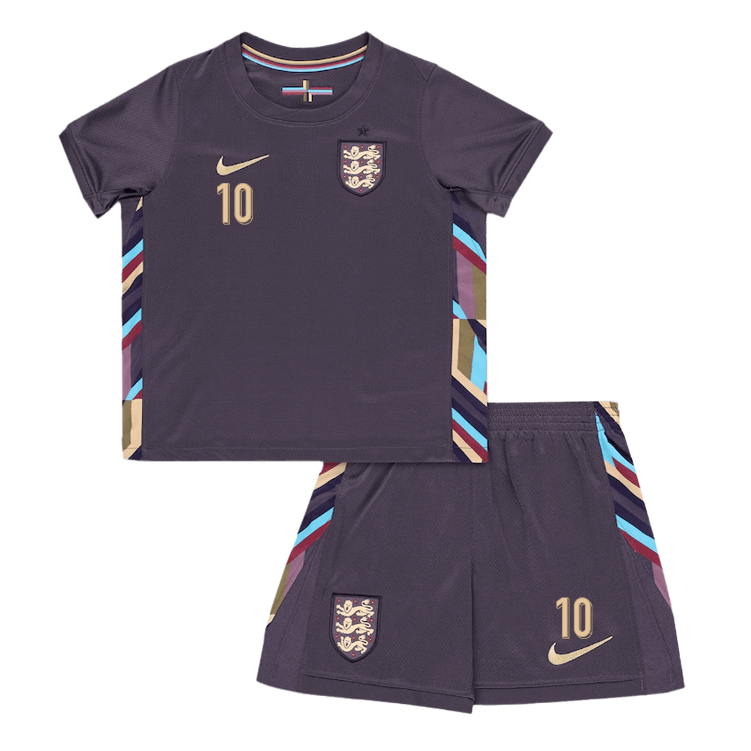 Kid's BELLINGHAM #10 England Away Soccer Jersey Kit(Jersey+Shorts) Euro 2024