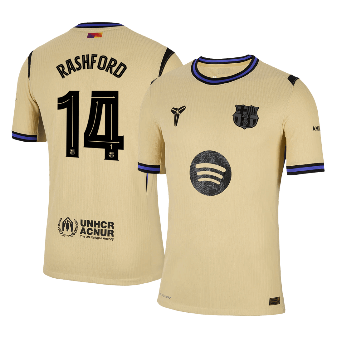 Authentic RASHFORD #14 Barcelona Away Soccer Jersey 2025/26 Yellow - UCL