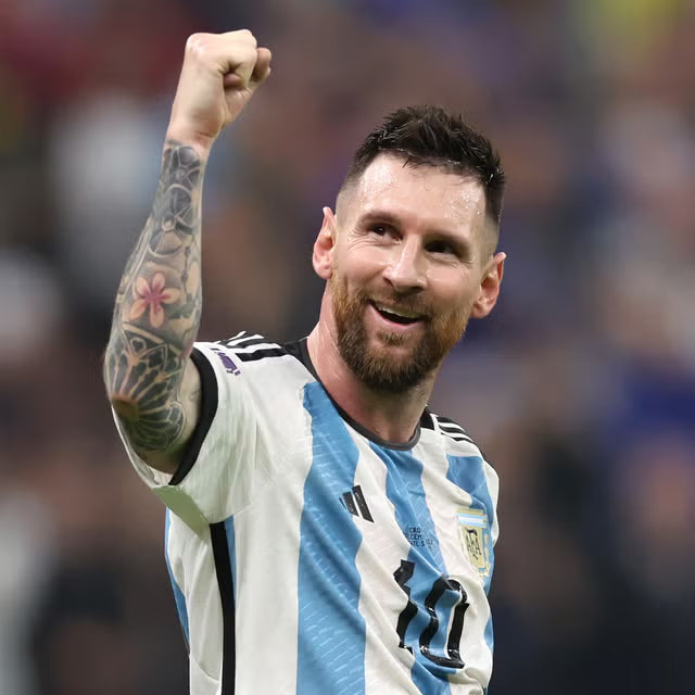 Lionel Messi celebrating in an Argentina shirt