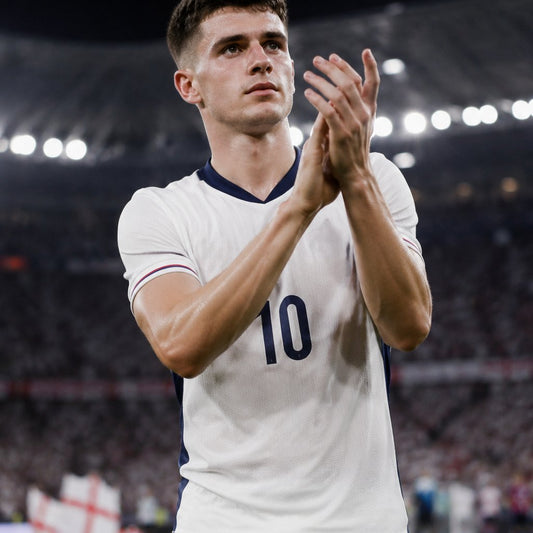 Generic England-style midfielder applauding fans after the World Cup 2026 tournament