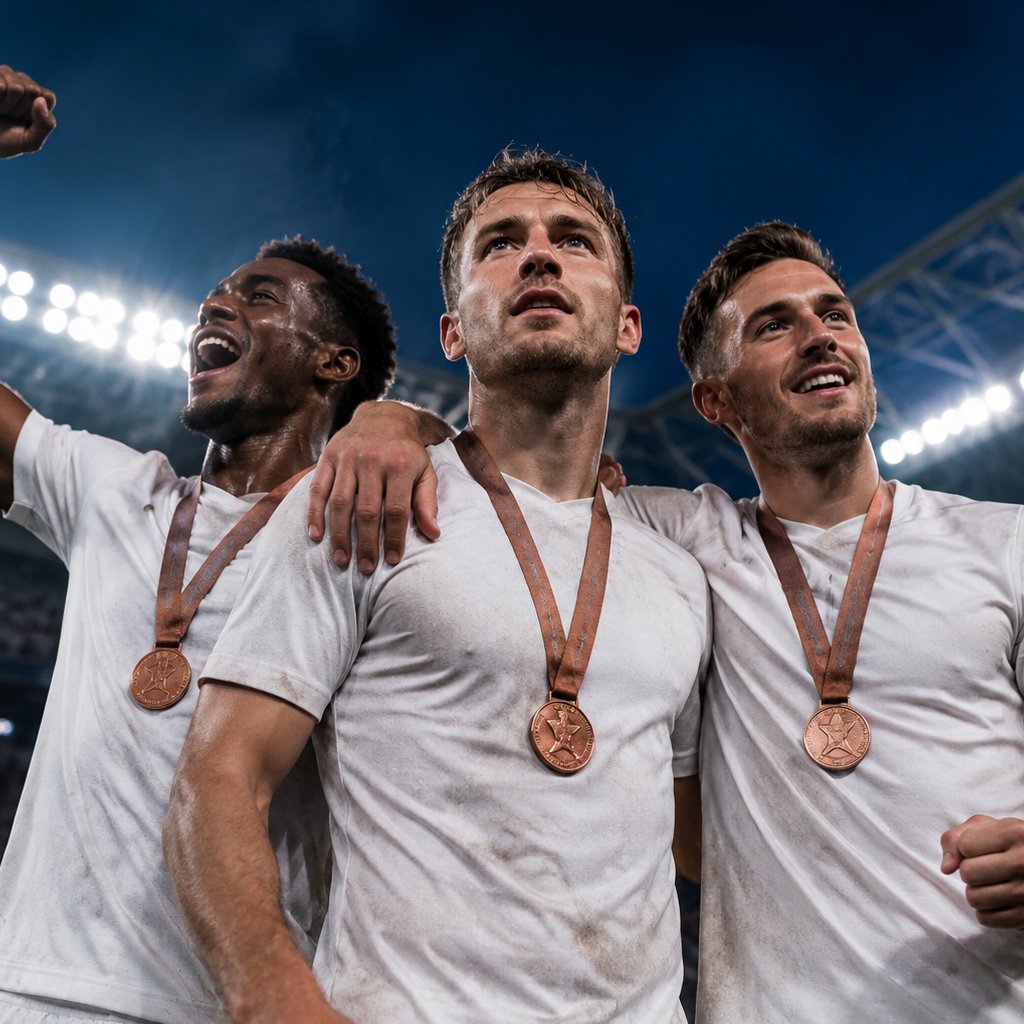 World Cup 2026 England bronze-medal celebration under stadium lights after the France win