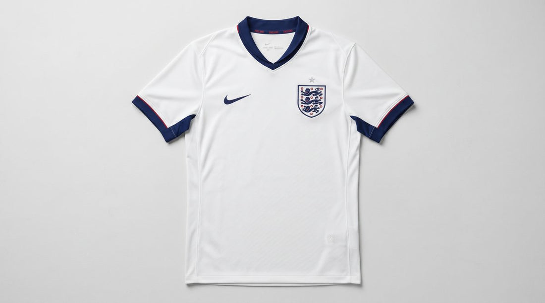 England 2026 World Cup home kit by Nike, white with navy collar details and Three Lions crest