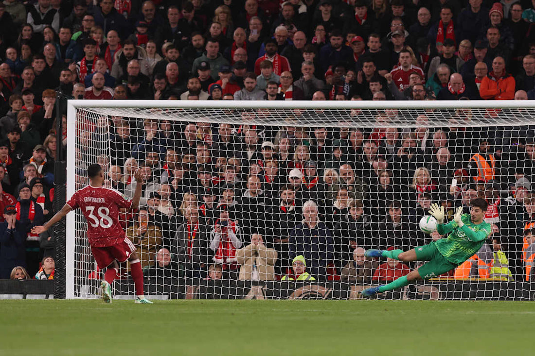 Mike Penders saves Ryan Gravenberch’s penalty at Anfield during Liverpool v Chelsea on 28 October 2026