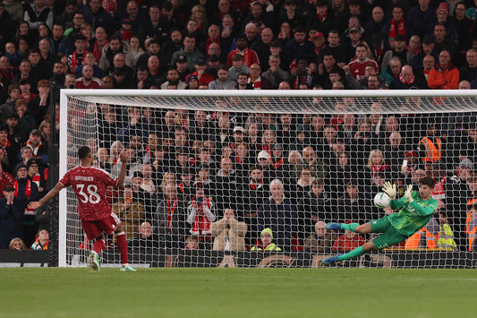 Mike Penders saves Ryan Gravenberch’s penalty at Anfield during Liverpool v Chelsea on 28 October 2026